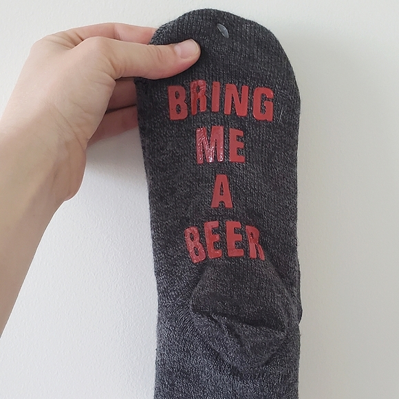 🍭 3 x $25* BOOTLEGGER NWOT "Bring me a BEER" reading socks - Picture 1 of 7